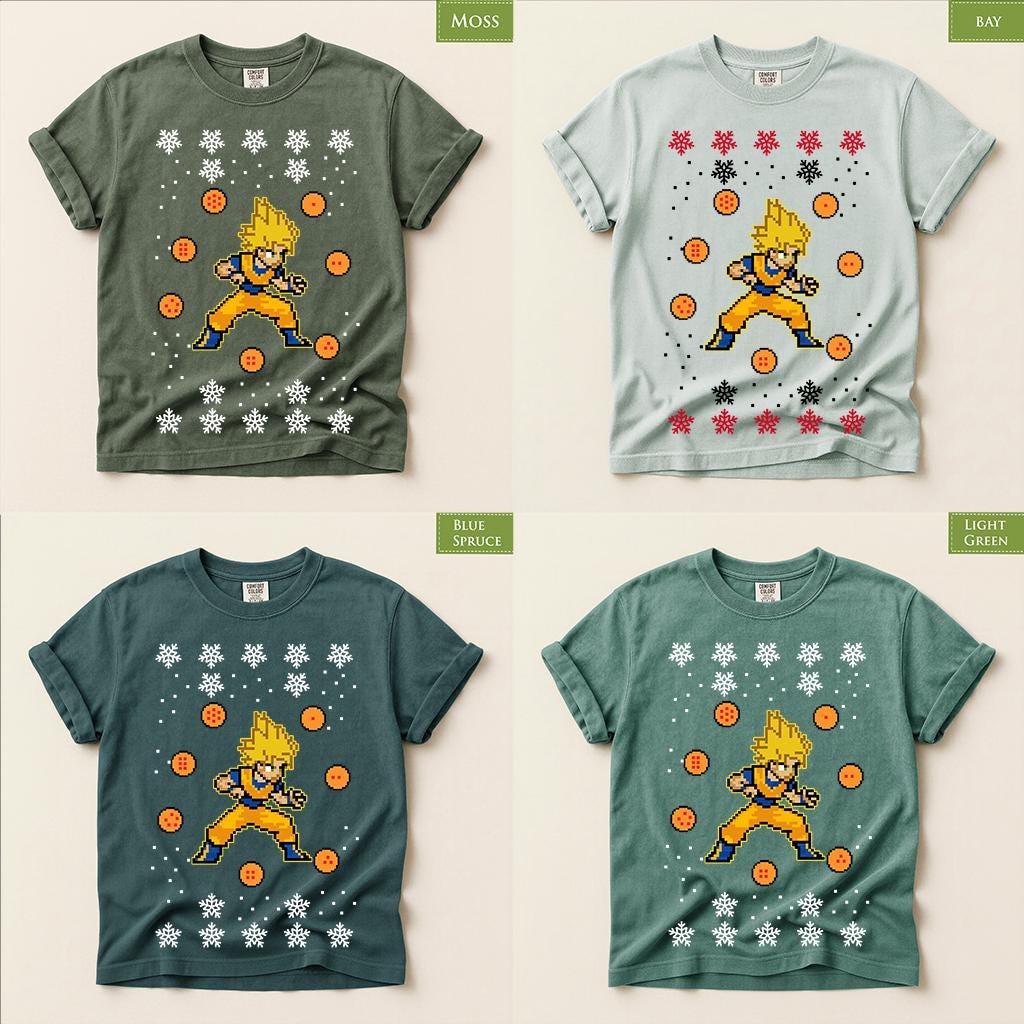 Comfort Colors® Super Saiyan Christmas Shirt, Anime Holiday Tee, Pixel Art Christmas Graphic, Dragon Ball Inspired Gift