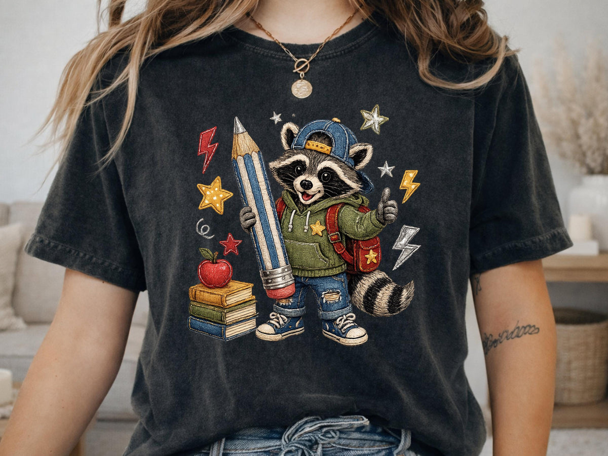 Comfort Colors® Raccoon Back To School Youth T-Shirt, Graphic Tee, Retro Illustration, Kids Casual Top