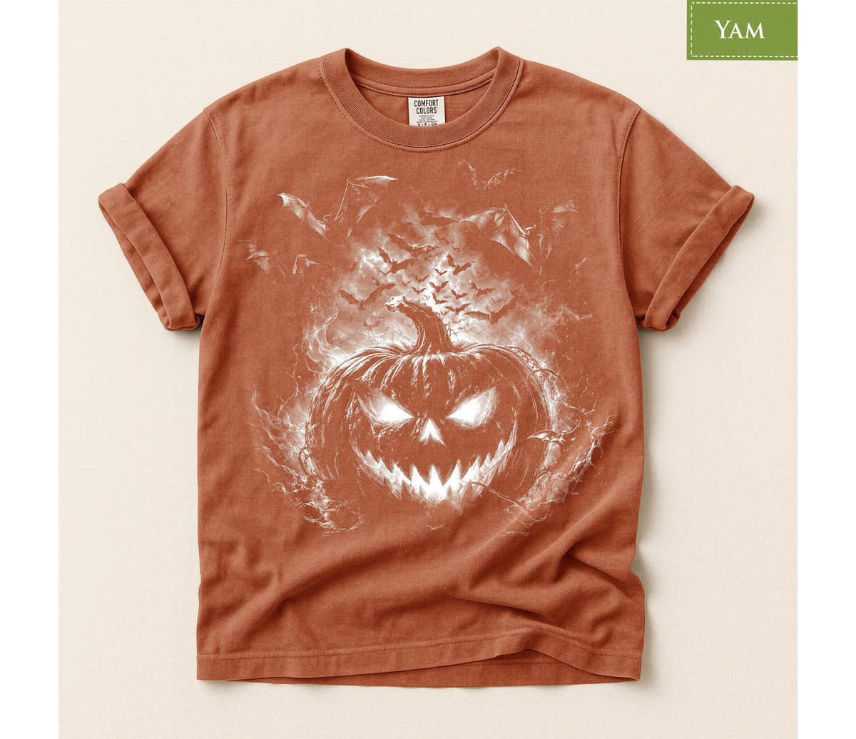 Comfort Colors® Jack O Lantern Pumpkin Graphic Tee, Scary Halloween Shirt, Spooky Horror Apparel Gift
