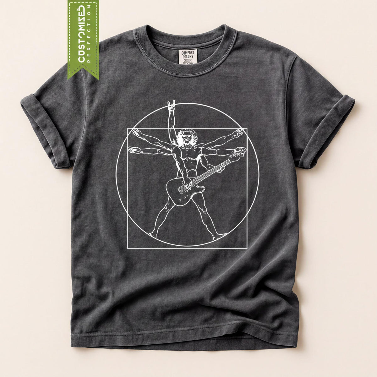 Comfort Colors® Vitruvian Guitarist Shirt, Da Vinci Guitar T-shirt, Guitar Lover Tee