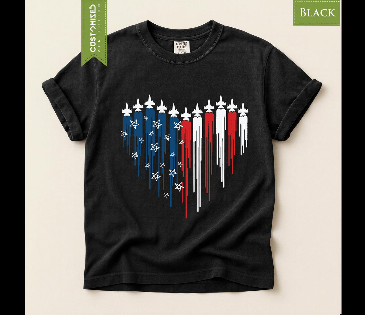 Comfort Colors® Patriotic Fighter Jet Shirt, Air Force Flyover Graphic Tee, 4th of July Celebration Top