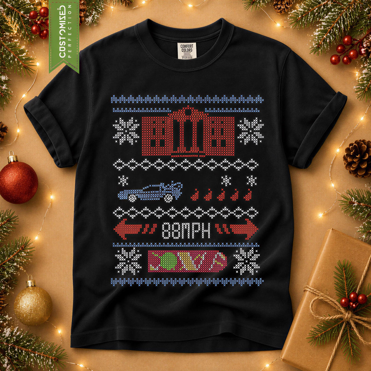 Comfort Colors® Christmas Train Shirt, Retro Holiday Sweater Tee, Pixel Art Christmas Graphic, Festive Gift