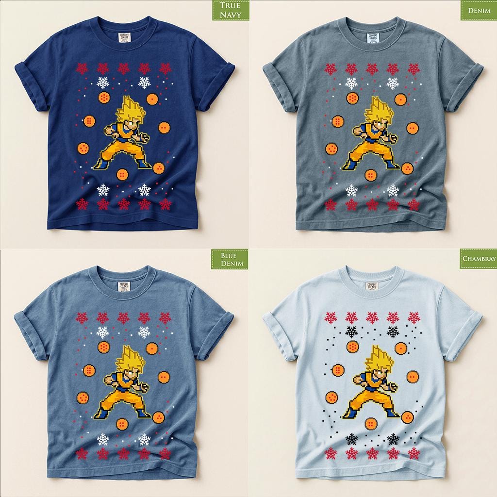 Comfort Colors® Super Saiyan Christmas Shirt, Anime Holiday Tee, Pixel Art Christmas Graphic, Dragon Ball Inspired Gift