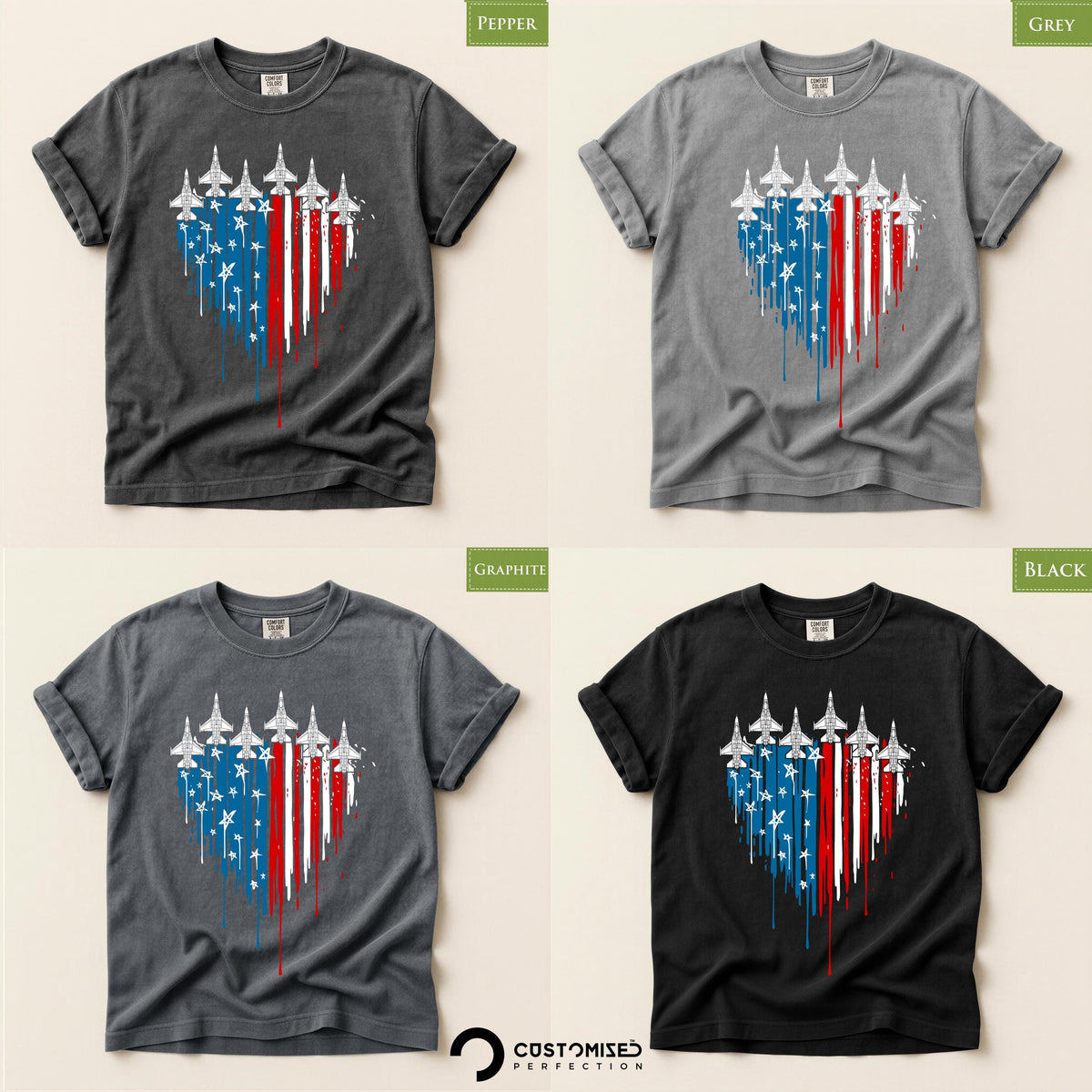 Comfort Colors® 4th of July Fighter Jets T-Shirt, Freedom 250th Anniversary Tee, Red White Blue America Top