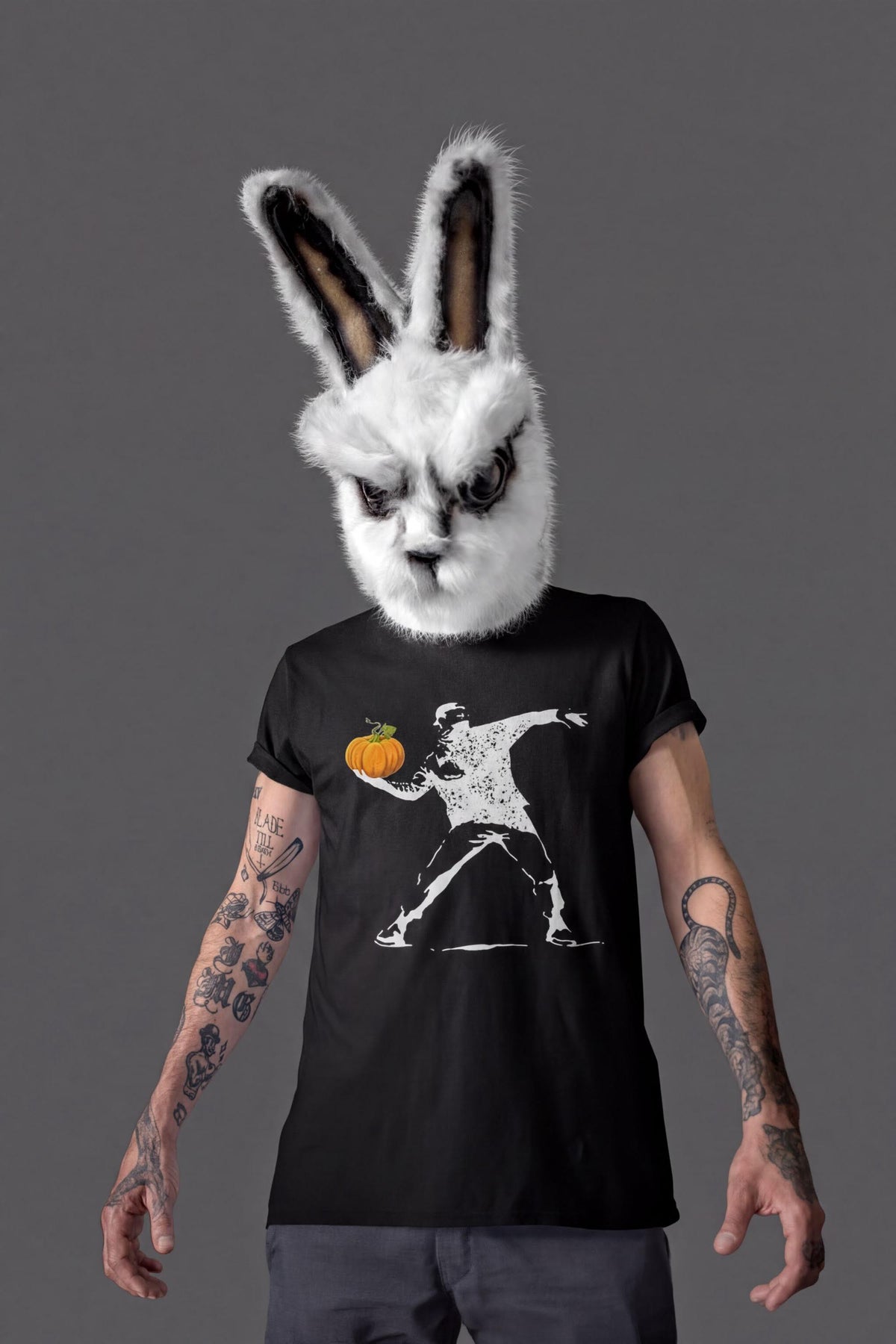 Comfort Colors® Halloween Banksy Art Shirt, Flower Thrower Pumpkin Tshirt, Trick Or Treat Costume Top