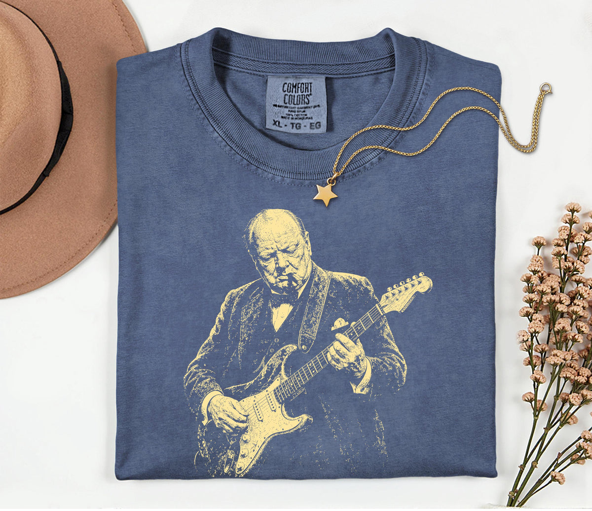 Winston Churchill Playing Guitar Shirt, Comfort Colors® Retro Political Humor Tee