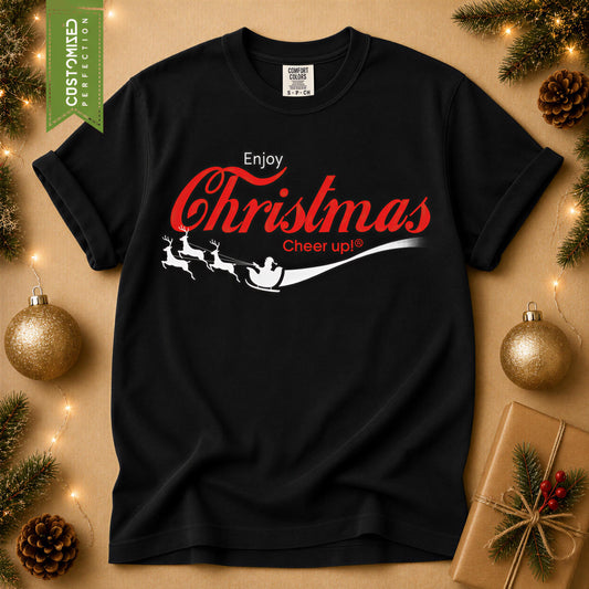 Comfort Colors® Christmas Santa Shirt, Vintage Holiday Tee, Retro Santa Sleigh Graphic, Festive Christmas Gift