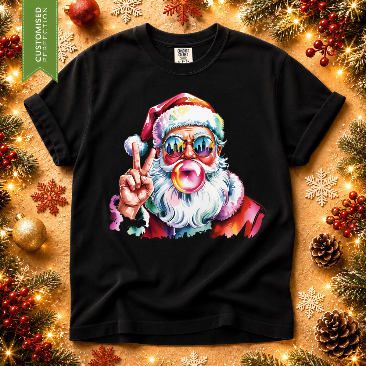 Comfort Colors® Christmas Shirt, Retro Santa Tee, Bubble Gum Santa, Colorful Holiday Graphic, Xmas Gift