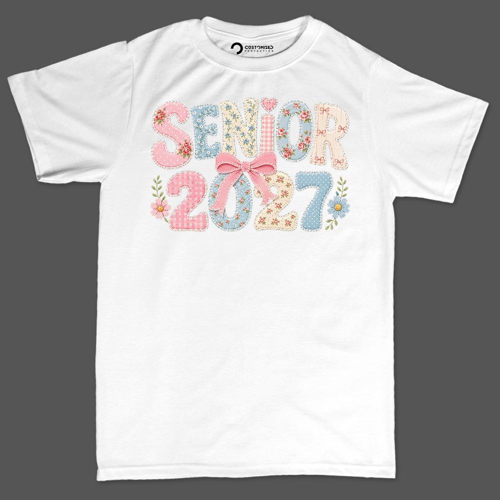 Senior 2027 Shirt | Floral Patchwork Senior T-Shirt | Cute Coquette Graduation Tee | Class Of 2027 Grad Gift For Her | Cute Senior Squad Tee