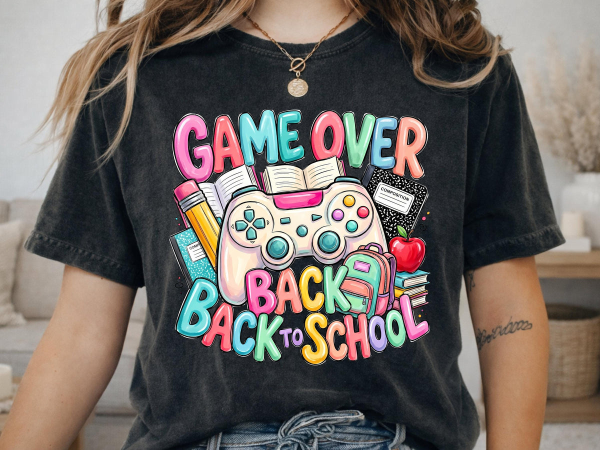 Comfort Colors® Game Over Back to School Gamer Shirt, Student Teacher First Day Graphic Gift