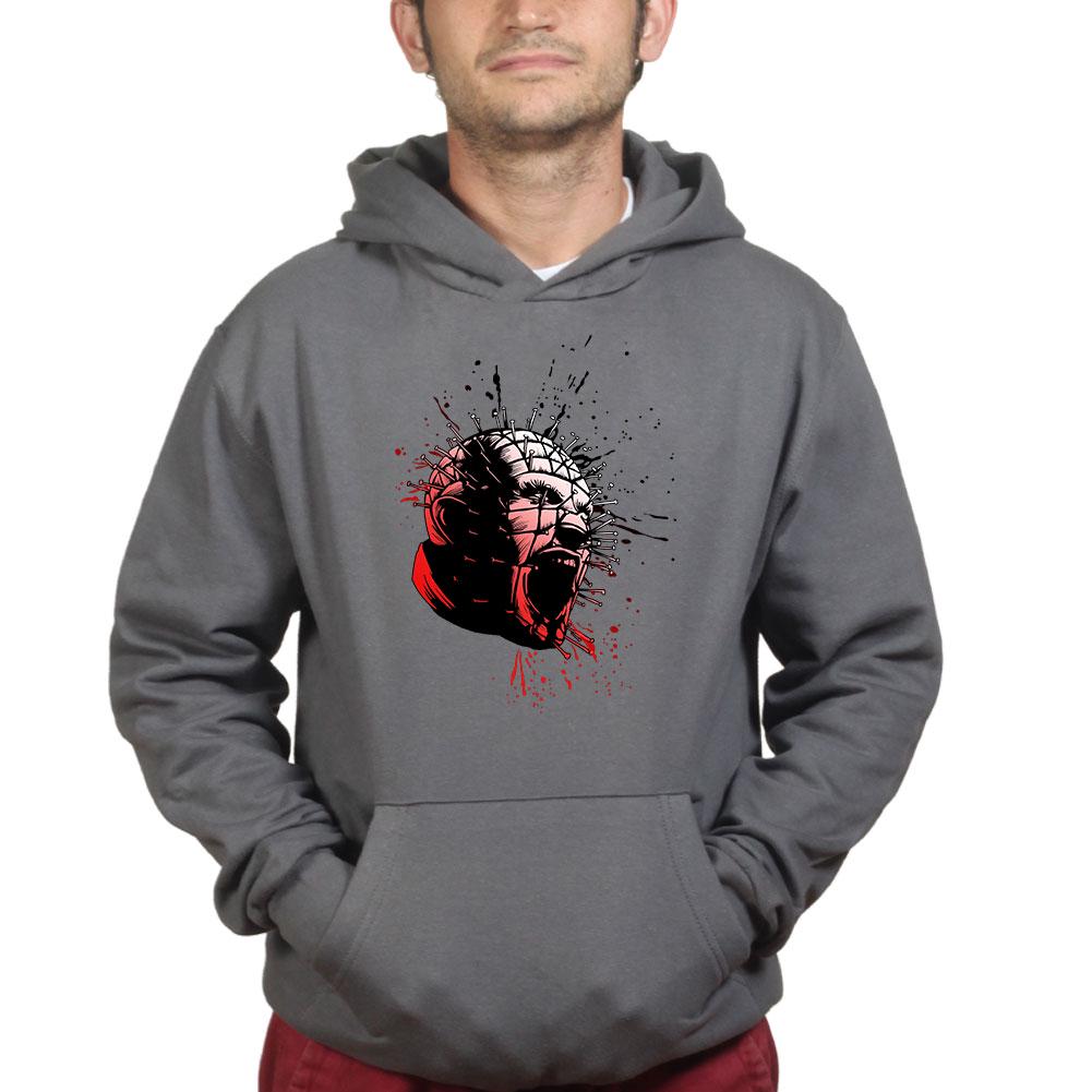 Pinhead Horror Splatter Shirt, Grid Pattern Villain T-Shirt, Ink Splatter Horror Hoodie, Screaming Horror Face Sweatshirt