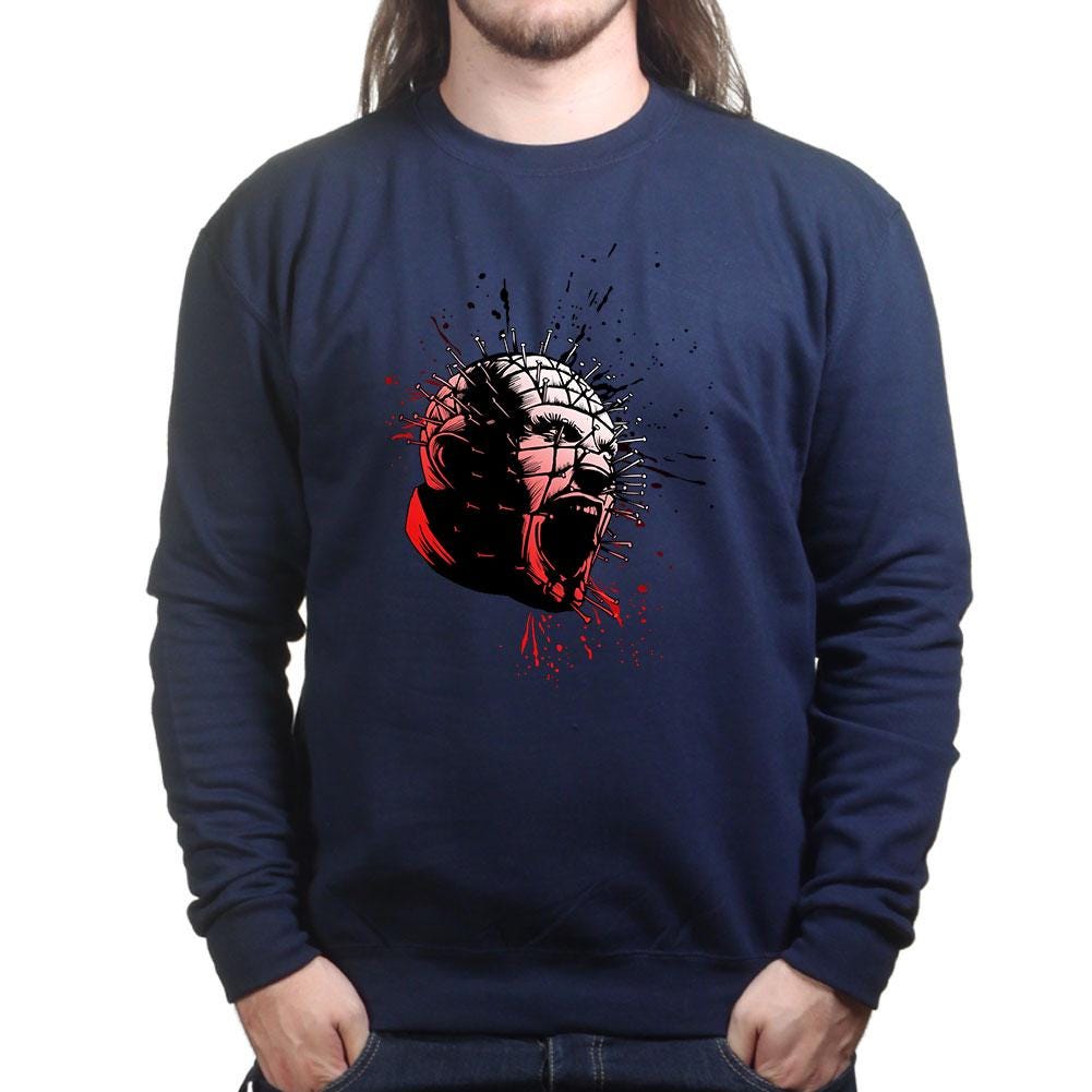 Pinhead Horror Splatter Shirt, Grid Pattern Villain T-Shirt, Ink Splatter Horror Hoodie, Screaming Horror Face Sweatshirt