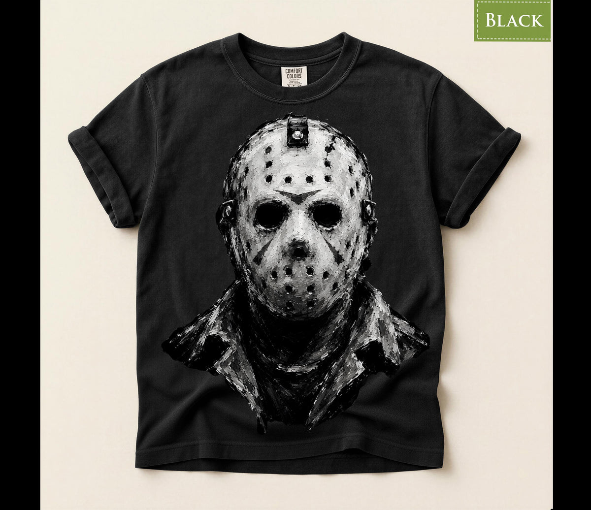 Comfort Colors® Hockey Mask Slasher Horror Graphic Tee, Scary Halloween Killer Costume T-Shirt Gift
