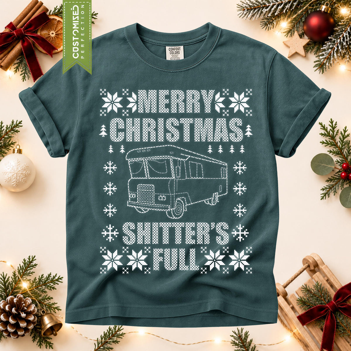 Comfort Colors® Merry Christmas Shirt, Funny Christmas Vacation Tee, Shitters Full RV Shirt, Holiday Road Trip Gift, Festive Winter Tee