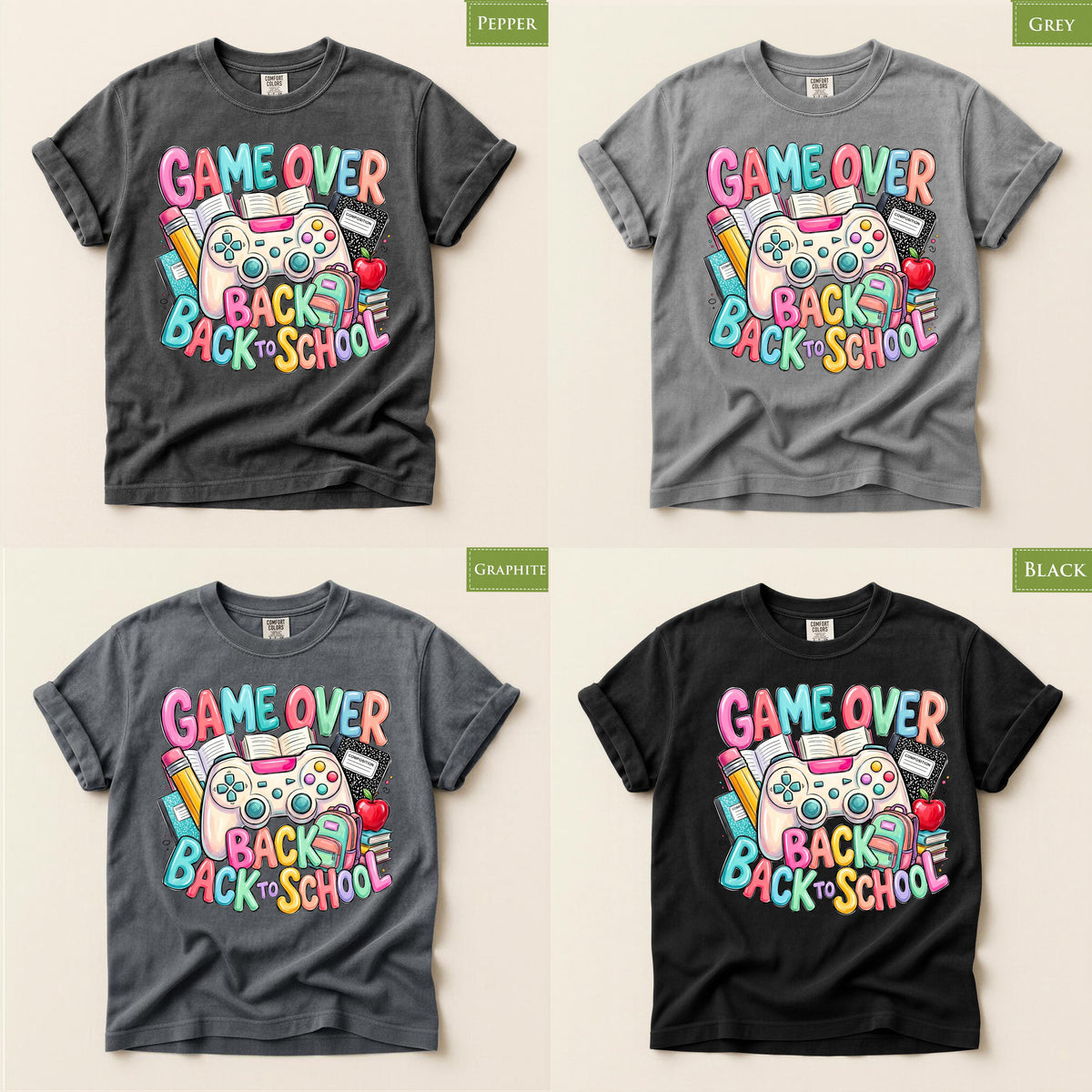 Comfort Colors® Game Over Back to School Gamer Shirt, Student Teacher First Day Graphic Gift