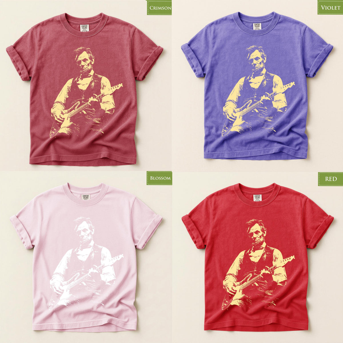 Comfort Colors® Abraham Lincoln Guitar Shirt, Retro Style Tee, Gift for Guitarist