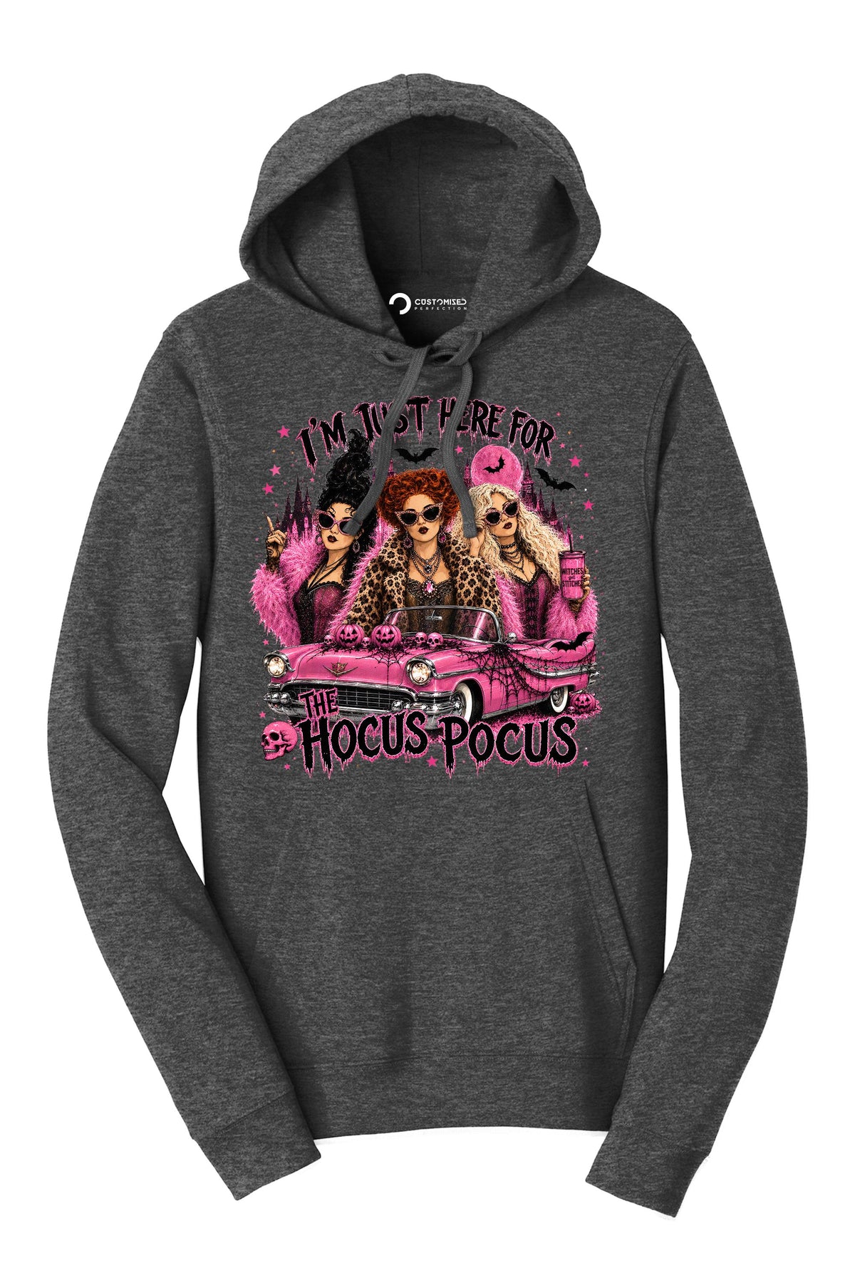 Three Witches Pink Car Shirt, Retro Witch Squad T-Shirt, Sassy Halloween Trio Hoodie, Pink Cadillac Witches Sweatshirt, Halloween Tee Gift