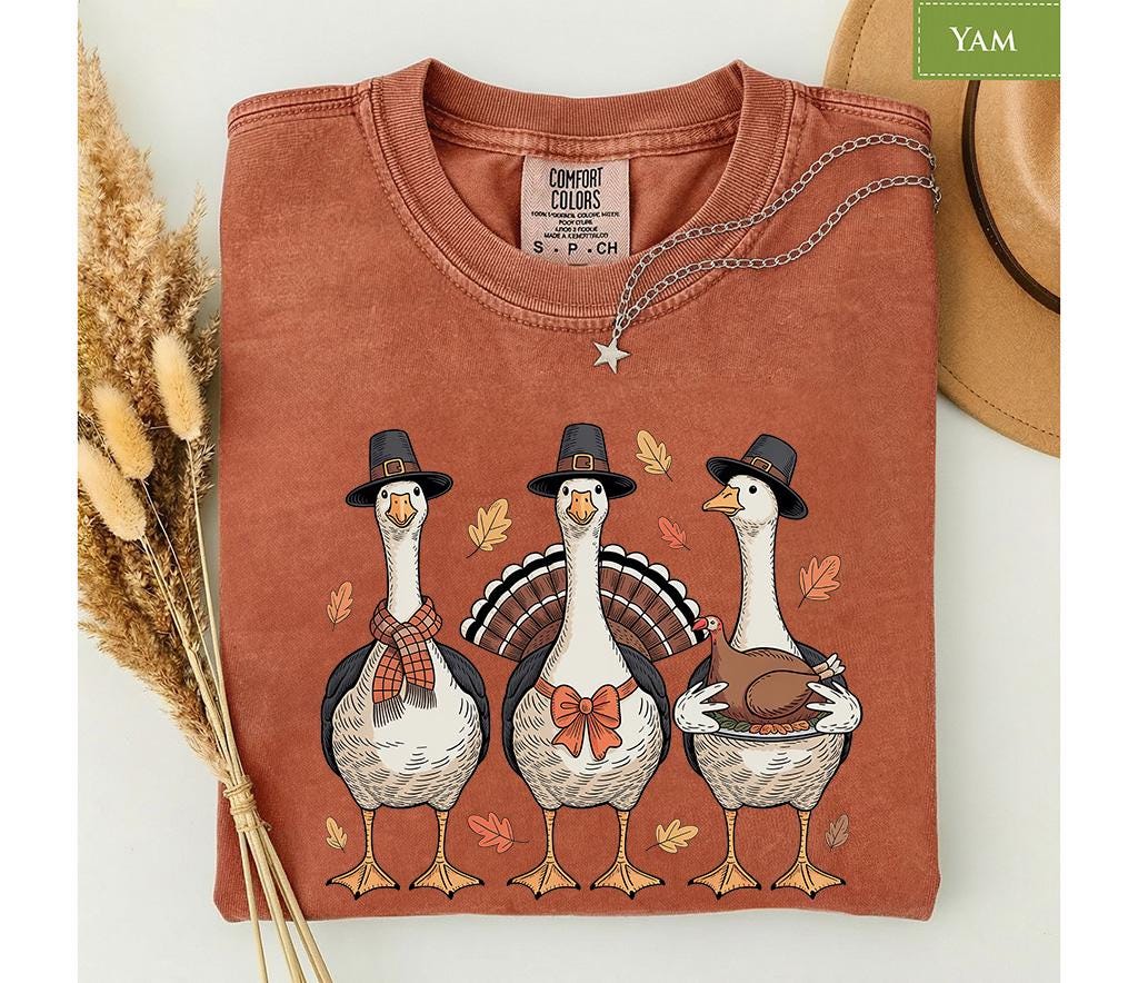 Comfort Colors® Thanksgiving Shirt, Funny Turkey Goose Tee, Pilgrim Bird Fall Graphic, Holiday Top