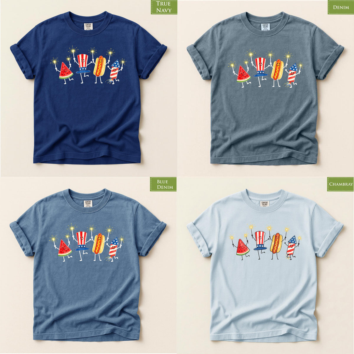 Comfort Colors® July 4th 250th Fireworks Shirt, Patriotic Cute Doodle Fourth of July TShirt, Funny Summer Tee