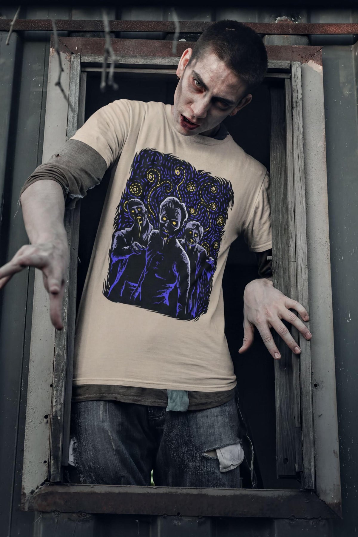 Comfort Colors® Starry Night Halloween Zombie Shirt, Van Gogh Inspired Tee, Trick Or Treat Costume Ideas Top