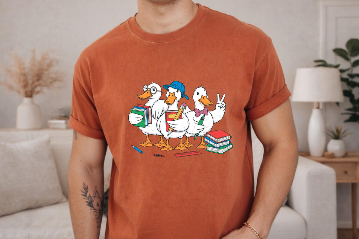 Comfort Colors® Funny Duck Goose Back to School T-Shirt, Cute Teacher Student First Day Classroom Tee Gift