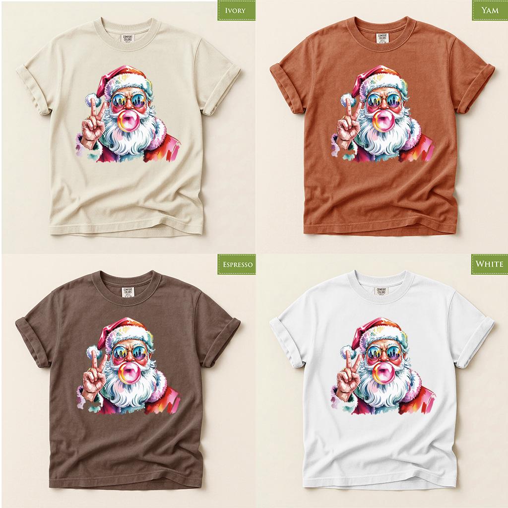 Comfort Colors® Christmas Shirt, Retro Santa Tee, Bubble Gum Santa, Colorful Holiday Graphic, Xmas Gift