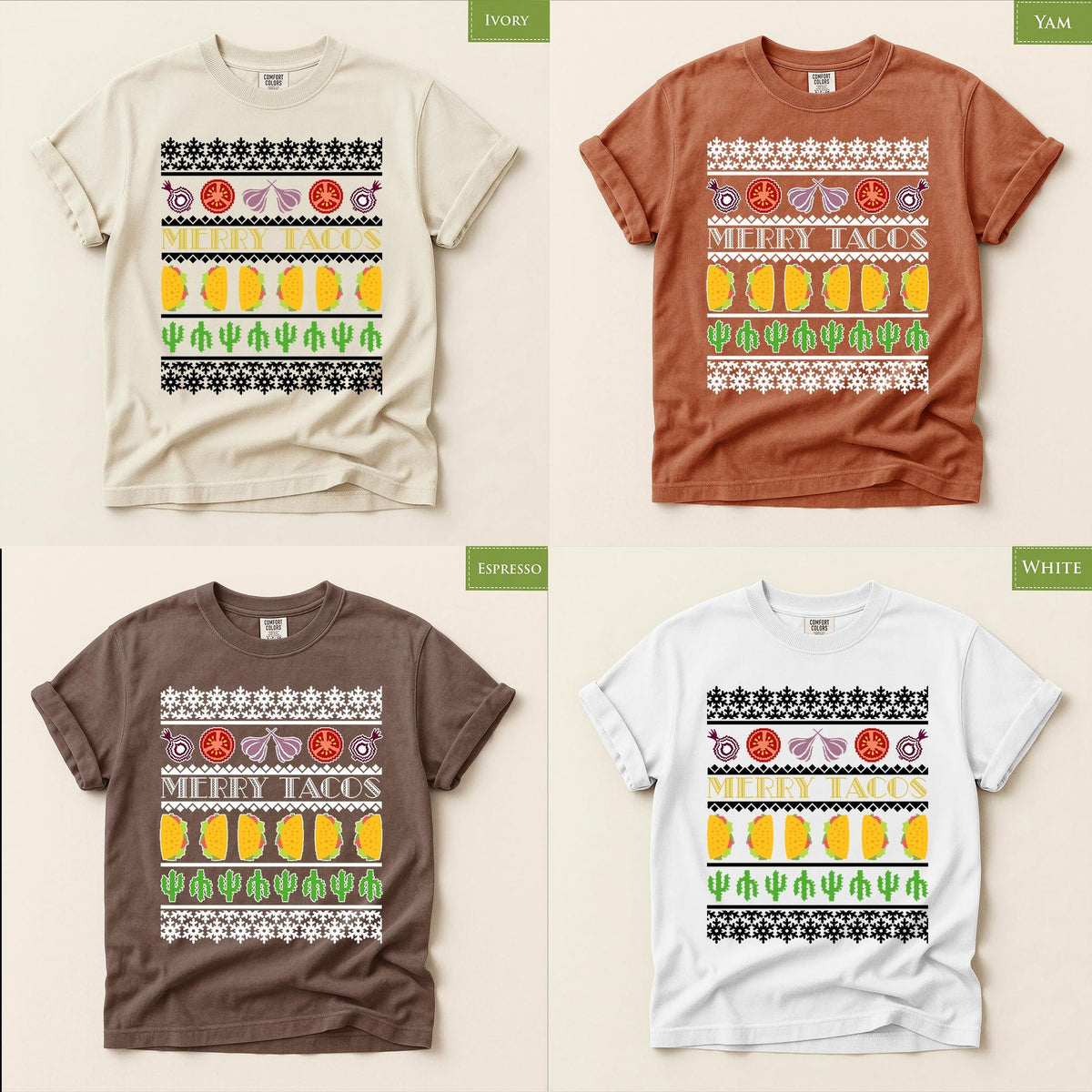 Comfort Colors® Merry Tacos Christmas Shirt, Funny Taco Holiday Tee, Mexican Christmas Gift, Festive Taco Graphic