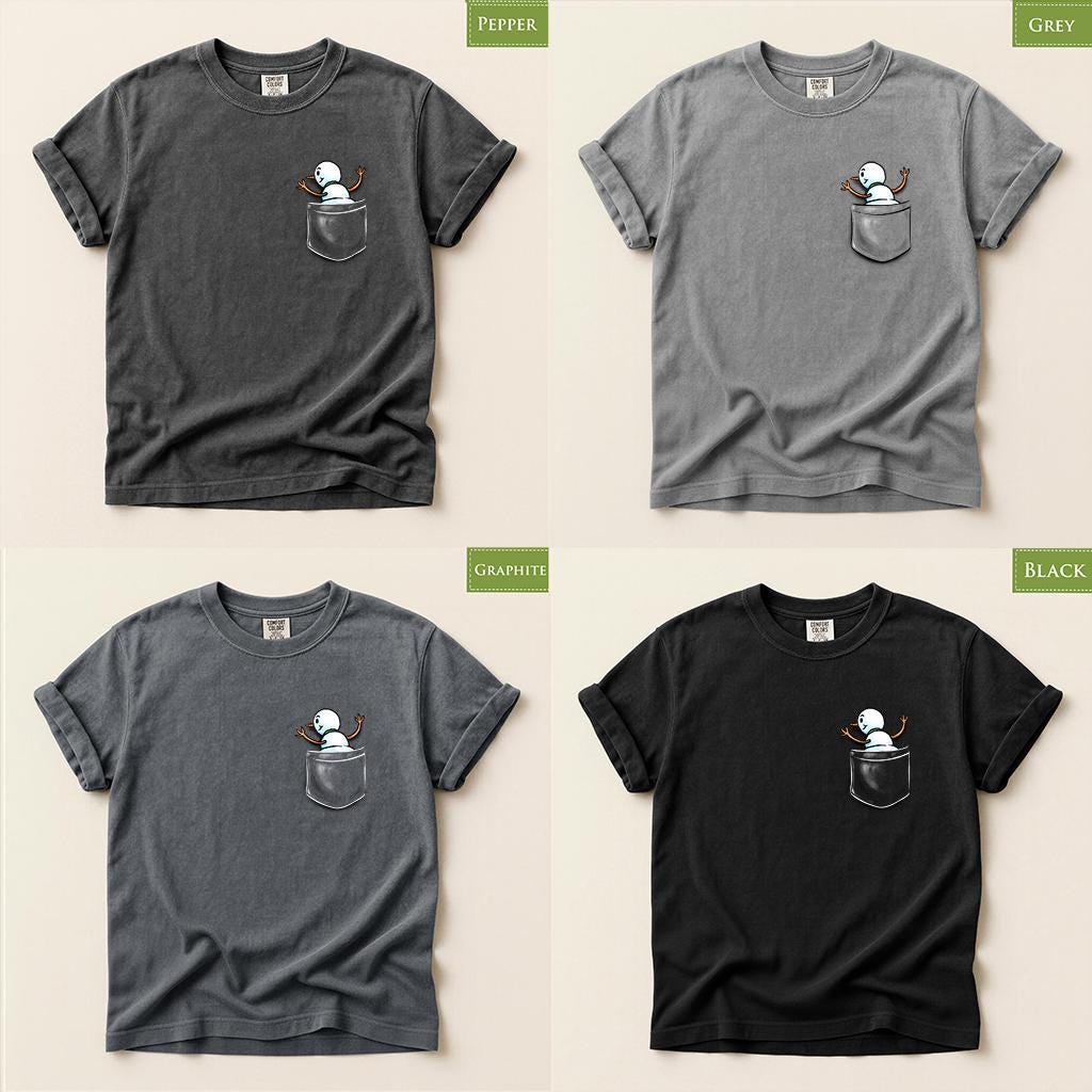 Comfort Colors® Snowman Pocket Christmas Shirt, Cute Holiday Tee, Funny Snowman Graphic, Christmas Gift