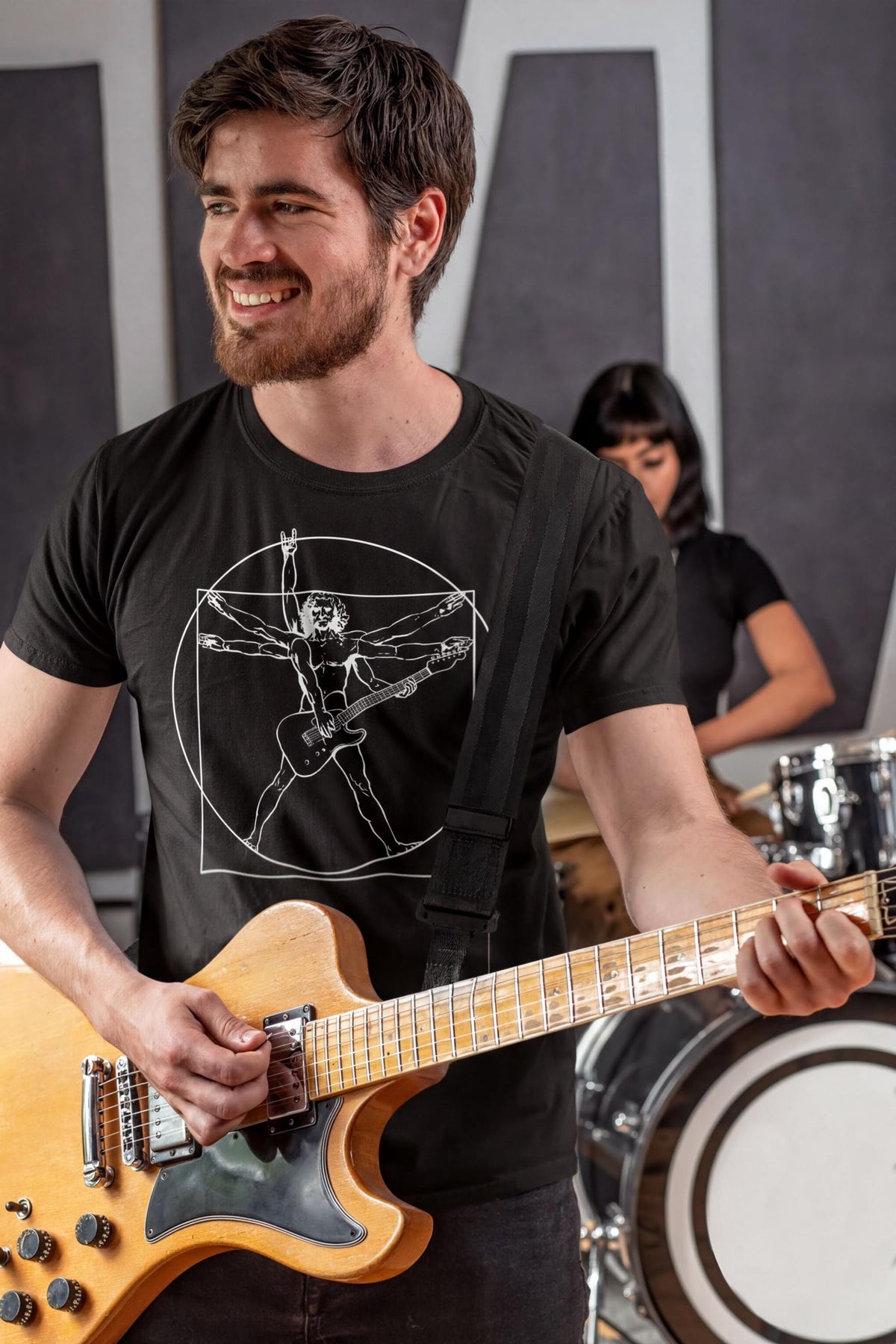Comfort Colors® Vitruvian Guitarist Shirt, Da Vinci Guitar T-shirt, Guitar Lover Tee