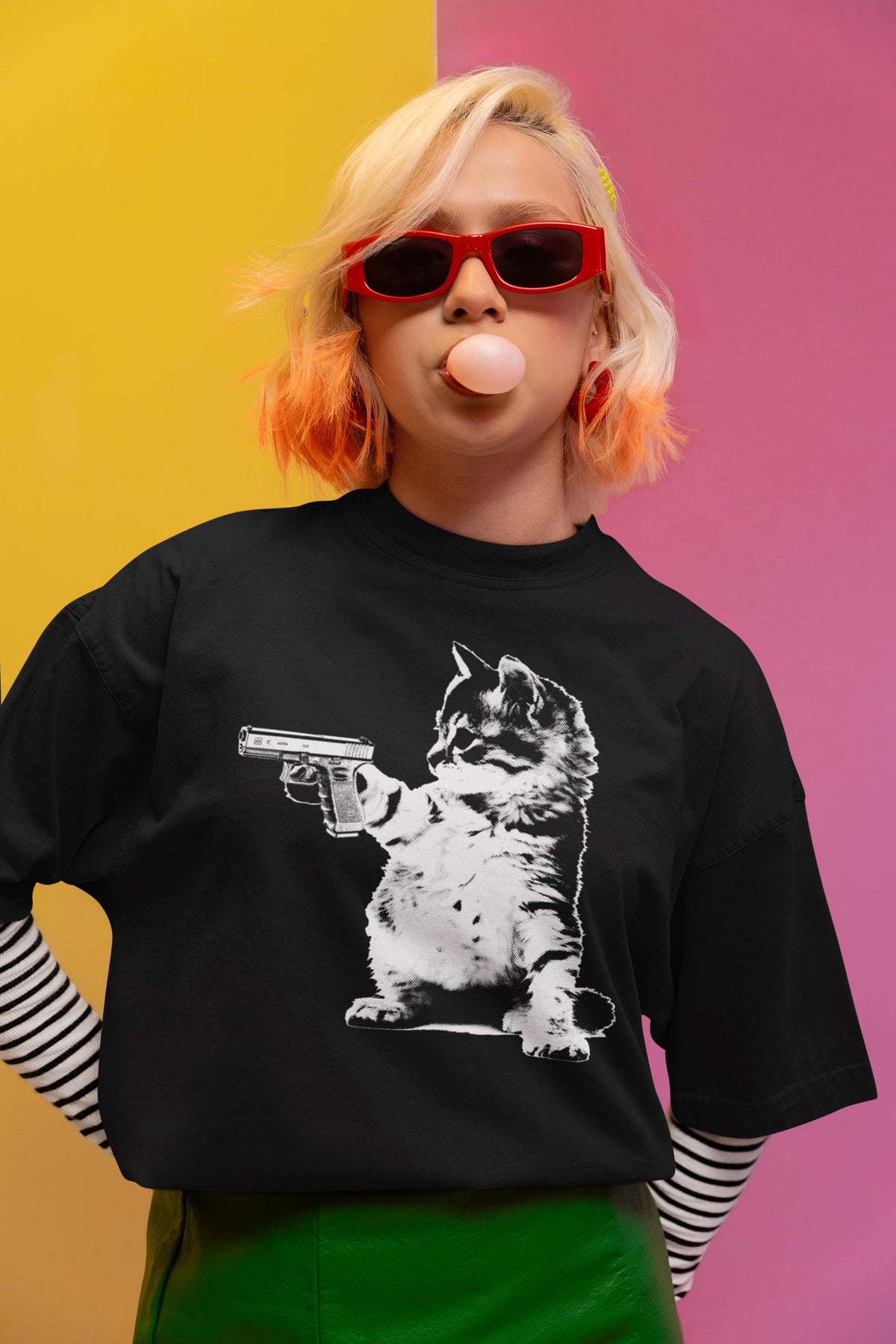 Comfort Colors® Cat Holding Gun Shirt, Funny Kitty Tee for Feline Lovers