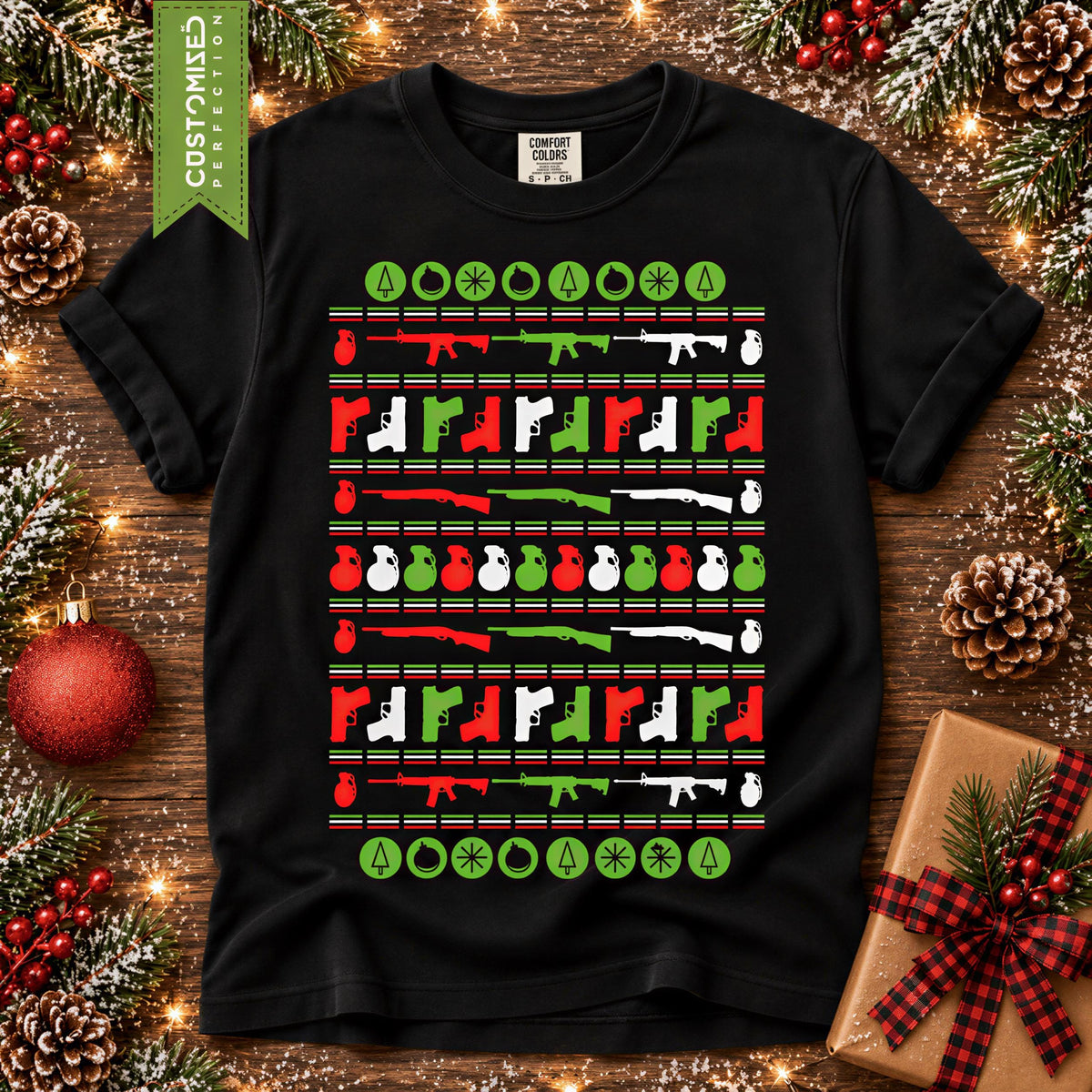 Comfort Colors® Christmas Gun Shirt, Firearm Holiday Tee, Retro Christmas Sweater Graphic, Funny Hunting Gift