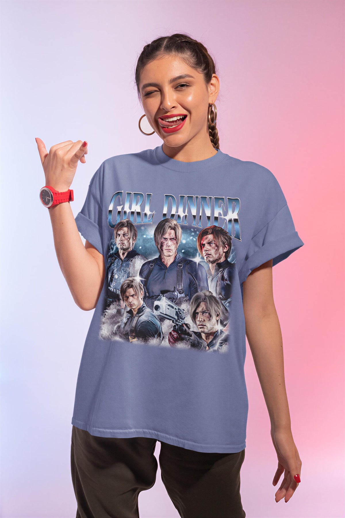 Girl Dinner Comfort Colors® Shirt, Leon Kennedy Resident Evil Gamer Girl Tee, Requiem RE9 Fan Gift