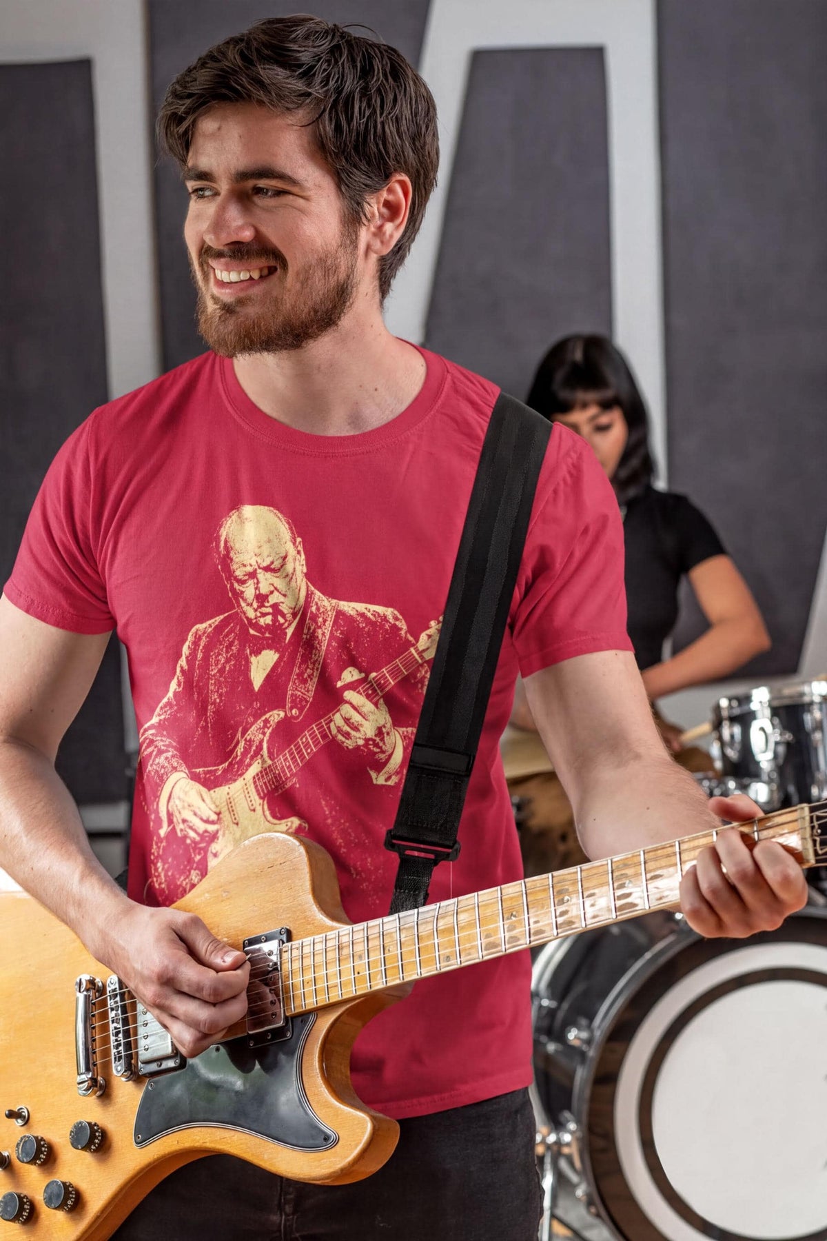 Winston Churchill Playing Guitar Shirt, Comfort Colors® Retro Political Humor Tee