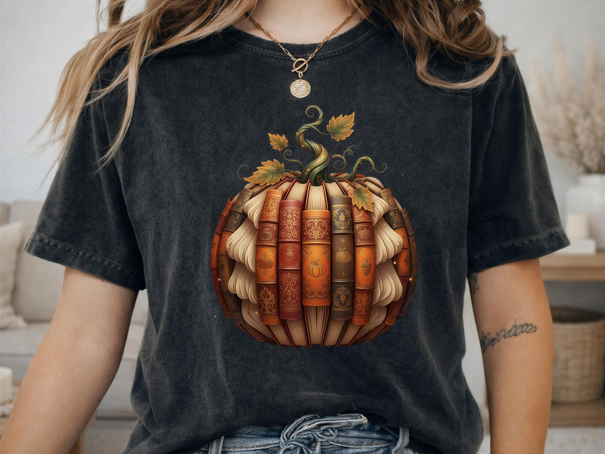 Comfort Colors® Book Pumpkin Shirt, Back to School Library Autumn Reader Tee, Cozy Fall Book Lover Gift