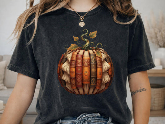 Comfort Colors® Book Pumpkin Shirt, Back to School Library Autumn Reader Tee, Cozy Fall Book Lover Gift