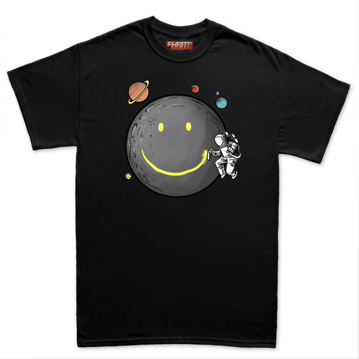 Comfort Colors® Smiley Moon T-Shirt, Astronaut Spraying Graffiti Tee, Retro Moonwalk Top