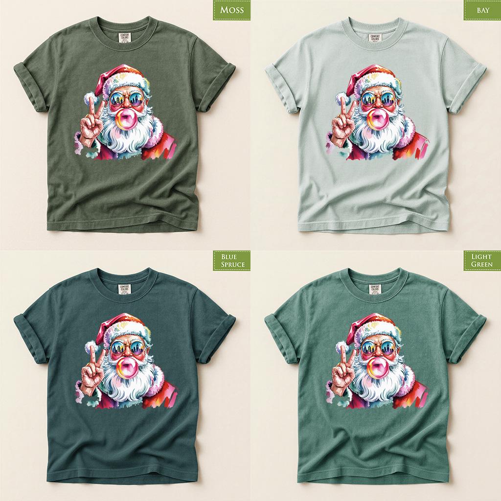 Comfort Colors® Christmas Shirt, Retro Santa Tee, Bubble Gum Santa, Colorful Holiday Graphic, Xmas Gift