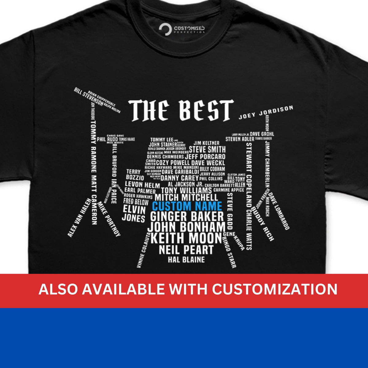 Drummer T-Shirt, Percussion Gift, Comfort Colors® Iconic Drum Set Design with Legendary Names