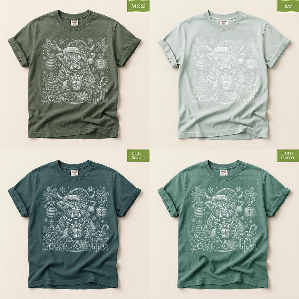 Comfort Colors® Highland Cow Christmas Shirt, Festive Holiday Tee, Cozy Winter Gift, Christmas Cow Graphic