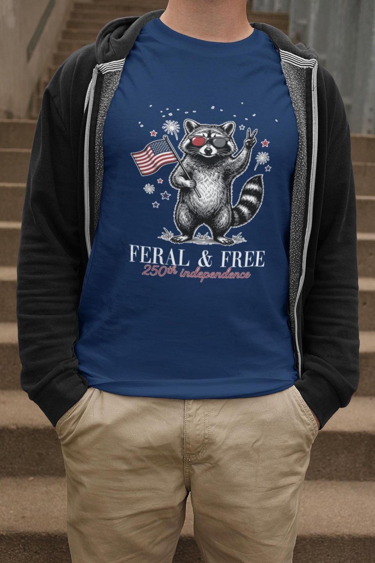 Funny 4th of July Shirt, Comfort Colors® Feral and Free Tee, Patriotic Raccoon