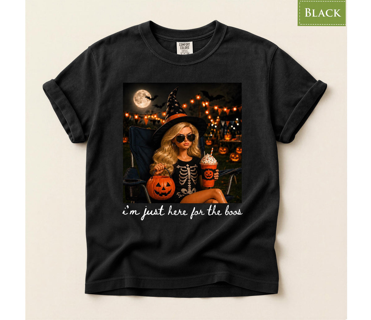 Comfort Colors® Pumpkin Spice Latte Doll T-Shirt, Halloween I'm Just Here for the Boos TShirt, Spooky Season Tee