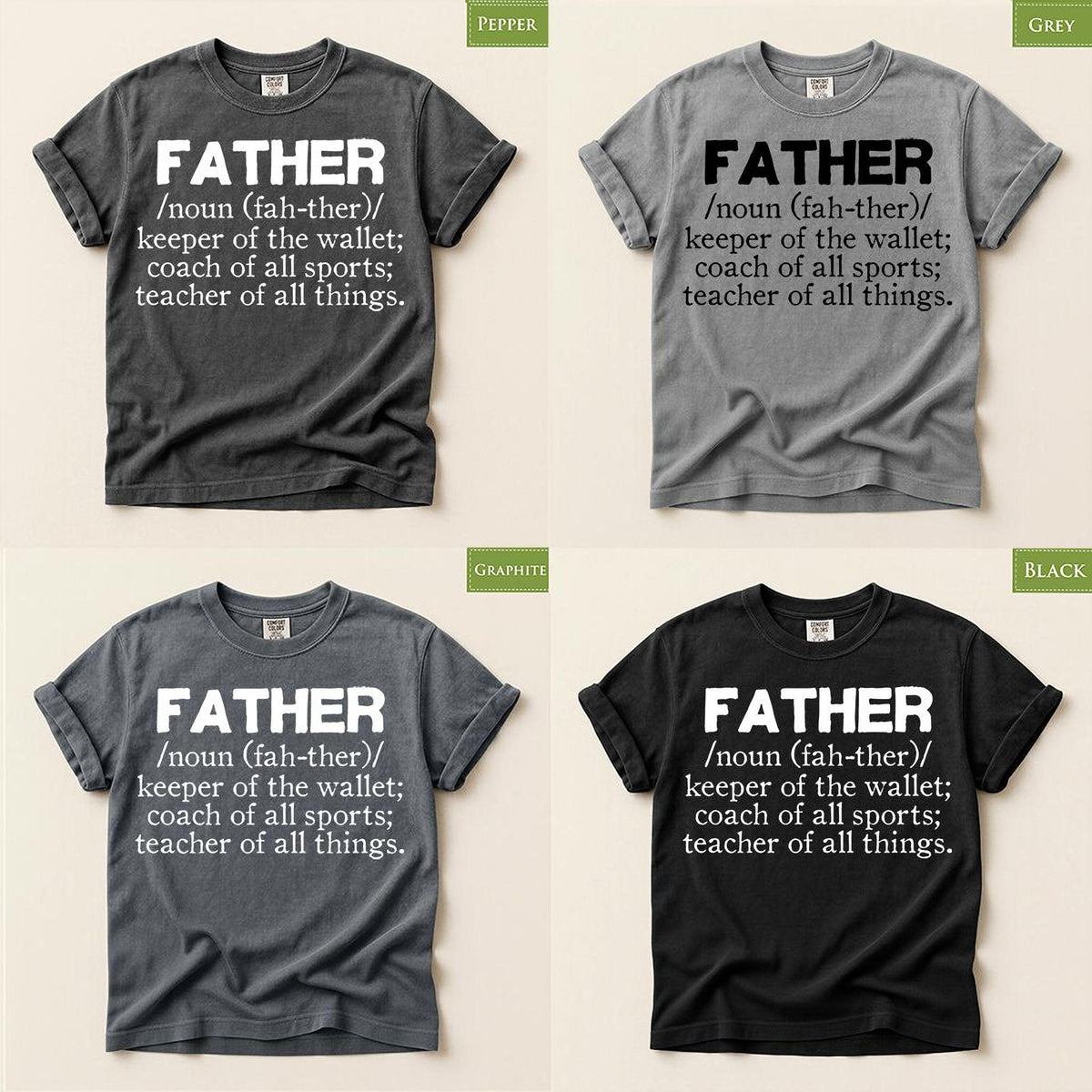 Father Definition Shirt, Comfort Colors® Humorous Dad Tee for Papa, Daddy Top