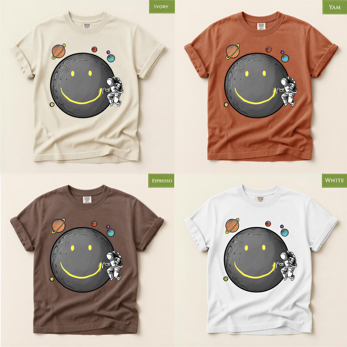 Comfort Colors® Smiley Moon T-Shirt, Astronaut Spraying Graffiti Tee, Retro Moonwalk Top