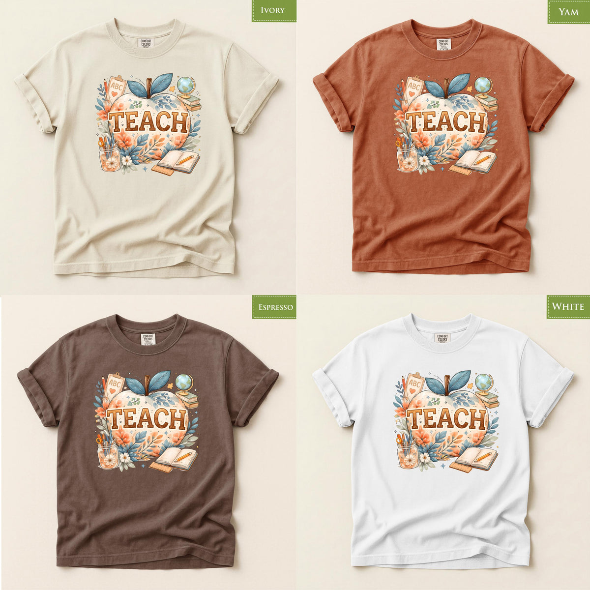 Comfort Colors® Boho Teach Apple Teacher Shirt, Floral Classroom Educator Back to School Graphic Tee