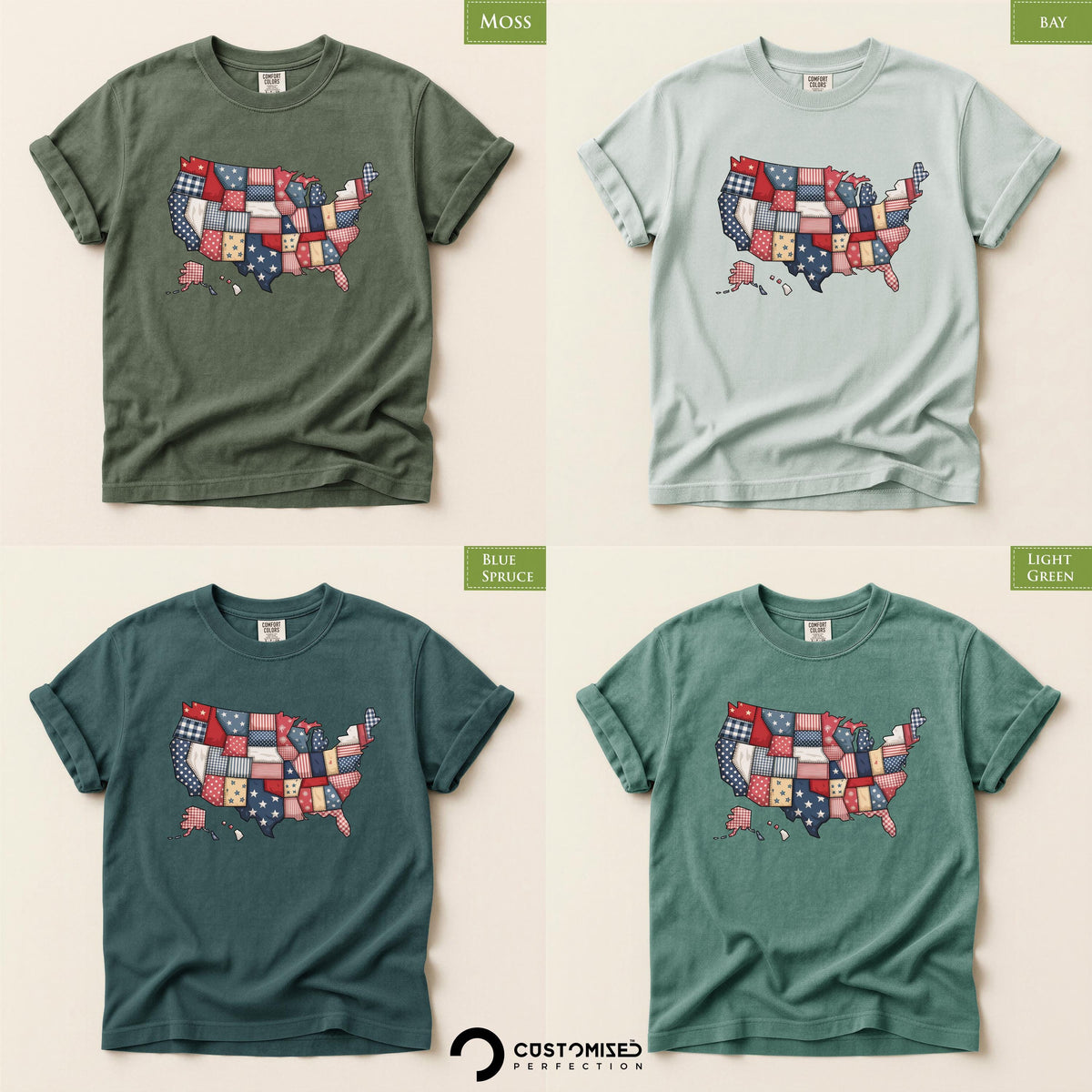 Comfort Colors® Patchwork USA Map Shirt, Stars Stripes Patriotic Tee