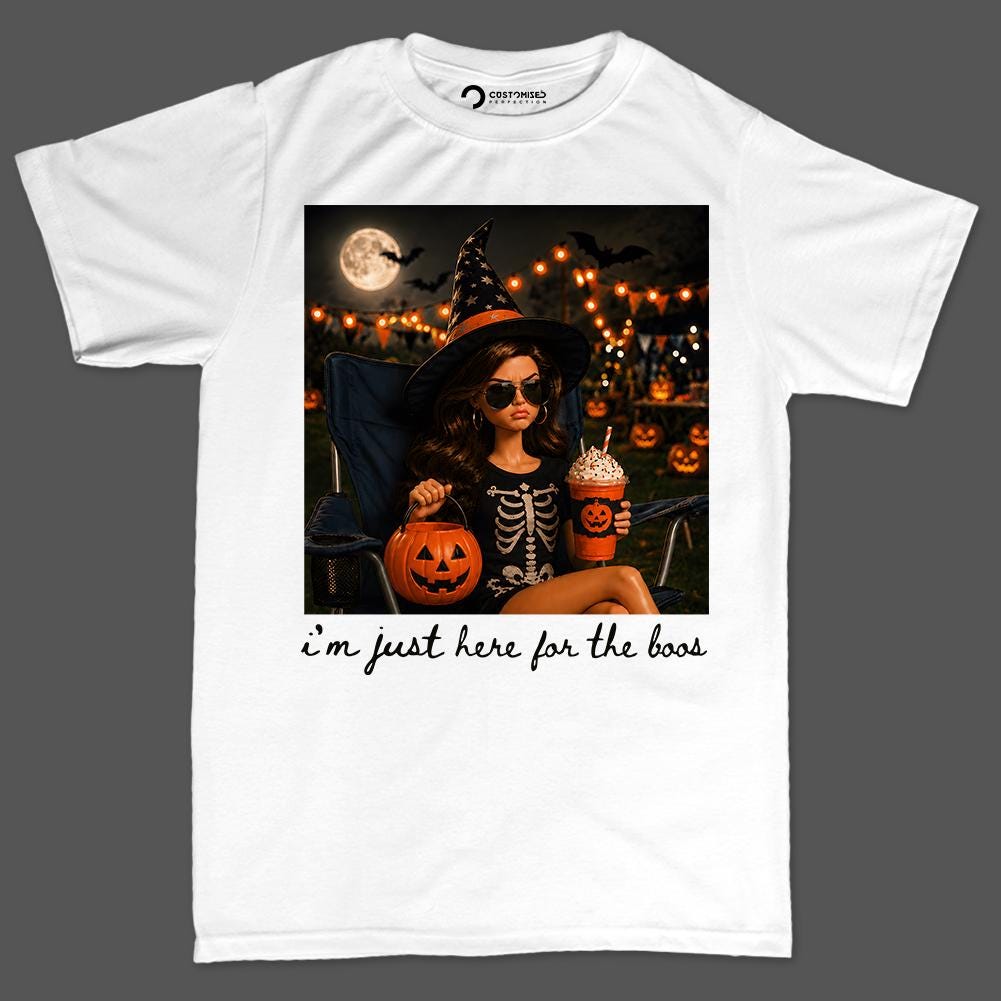 Comfort Colors® Pumpkin Spice Latte Doll Shirt, Halloween I'm Just Here for the Boos Graphic Tee, Spooky Season Fall Top