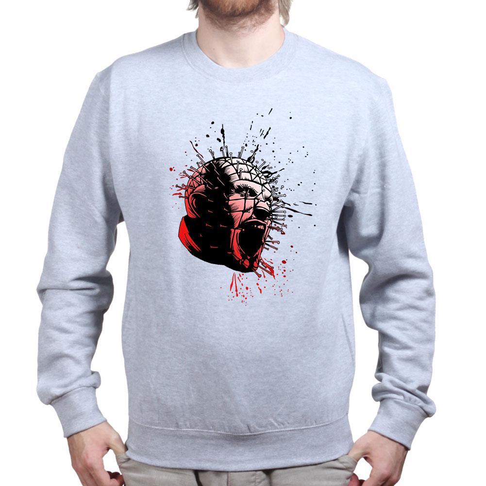 Pinhead Horror Splatter Shirt, Grid Pattern Villain T-Shirt, Ink Splatter Horror Hoodie, Screaming Horror Face Sweatshirt