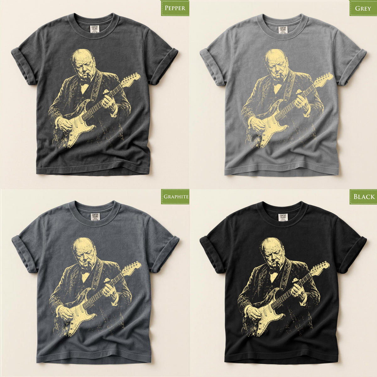 Winston Churchill Playing Guitar Shirt, Comfort Colors® Retro Political Humor Tee