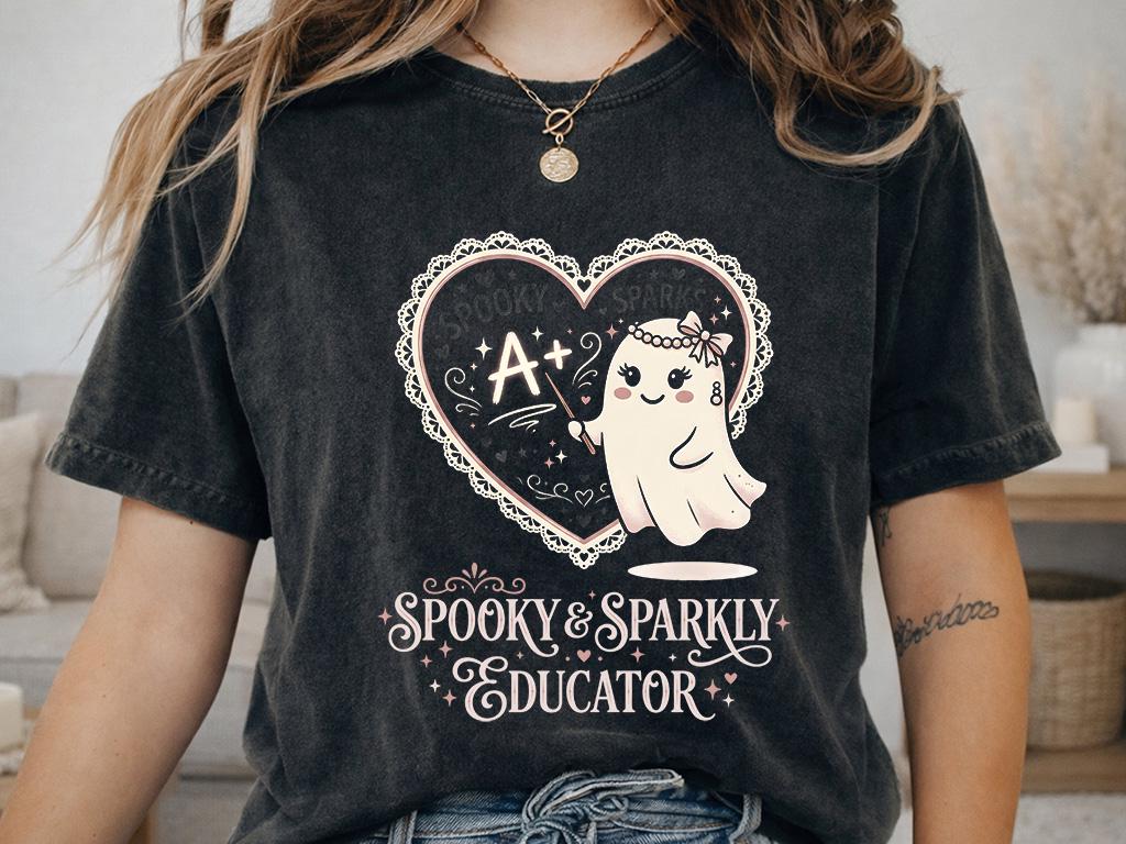 Spooky Sparkly Educator Shirt | Cute Ghost Halloween Hoodie | Teacher Gift T-shirt