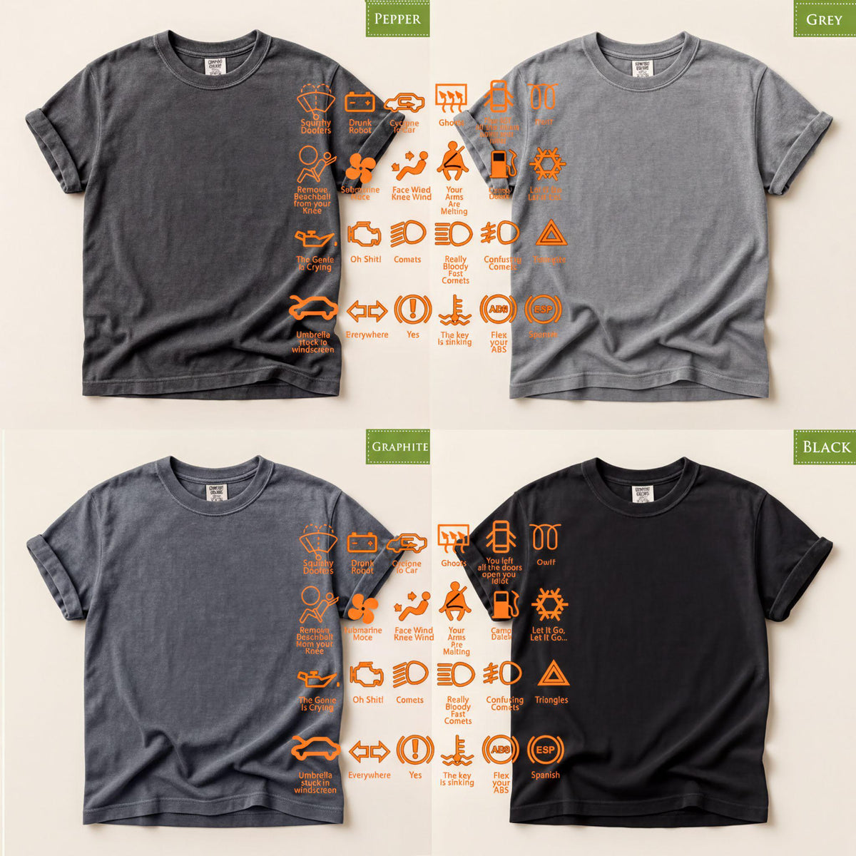 Comfort Colors® Dashboard Warning Lights T-Shirt: Sarcastic Car Mechanic Humor Tee